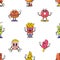 Cartoon Vibrant Seamless Pattern Featuring Adorable Fast Food Characters Like Burger, French Fries, And Soda Cup