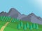 Cartoon view of mountain landscape of High Tatras in Slovakia with coniferous trees under blue sky