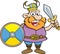 Cartoon viking holding a shield and a sword