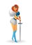 Cartoon viking woman with sword. Sexy girl cartoon  character. Vector