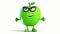 Cartoon villain green apple with a smirk smiles on a white background. generate AI