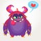 Cartoon violet cool monster in love. St Valentines vector illustration of loving monster.