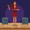 Cartoon violinist in stage, Jazz music band design