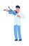 Cartoon violinist. Young male with musical instrument. Orchestra member, performance and concert player. Music school or