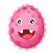 Cartoon Virus Cell Isolated Icon, Cute Pink Bacteria, Happy Laughing Germ Cartoon Character with Funny Face and Pimples