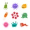 Cartoon virus character illustration. Cute fly germ virus infection and funny micro bacteria character.