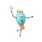 Cartoon vitamin D character playing to volleyball