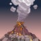 Cartoon volcano spewing lava and smoke