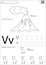 Cartoon volkano and vicuna. Alphabet tracing worksheet: writing