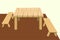 Cartoon volumetric image of blanks for drawing an interior of a rustic or country house, sauna with a wooden table and benches