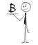 Cartoon of Waiter or Businessman Holding Salver or Tray With Bitcoin Cryptocurrency Currency Symbol