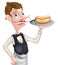 Cartoon Waiter Butler Holding Hotdog