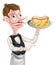 Cartoon Waiter Butler Holding Hotdog Pointing