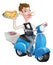 Cartoon Waiter on Scooter Moped Delivering Hotdog