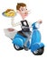 Cartoon Waiter on Scooter Moped Delivering Kebab