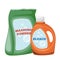 Cartoon washing powder bag and bleach bottle .