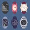 Cartoon watches. Luxury hand fashioned accessories for men and women smart watches for businessmen exact vector