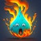 A Cartoon Water Drop with a Surprised Face and Fire Coming out of it