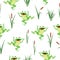 Cartoon watercolor frog pattern. Seamless vector marsh background