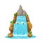 Cartoon waterfall, isolated mountain water cascade