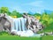 Cartoon Waterfall Landscape Background. Vector