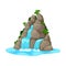 Cartoon waterfall or water cascade fall from rock