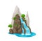 Cartoon waterfall and water cascade, vector design