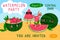 Cartoon watermelon character. Happy summer. Fruit friends group. Party invitation poster. Park holiday. Cute juicy