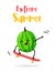 Cartoon watermelon with skateboard. Extreme Summer card. Flat style. Vector illustration