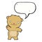 cartoon waving teddy bear with speech bubble