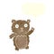 cartoon waving teddy bear with speech bubble