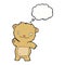 cartoon waving teddy bear with thought bubble