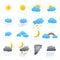 Cartoon Weather Color Icons Set. Vector