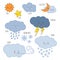 Cartoon weather kids vocabulary vector icons