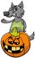 Cartoon werewolf character with Halloween pumpkin