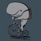 Cartoon whale character with backpack riding bicycle; vector ill