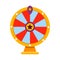 Cartoon wheel fortune lottery design element. Spinning lucky fortune isolated on white. Vector illustration