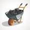 Cartoon wheelbarrow with coal. Vector art illustration with simple gradients.