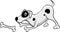 Cartoon white dotted dog playing with a bone