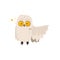 Cartoon white owl with crazy round eyes