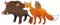 Cartoon wild animal wolf or dog happy fox and owl isolated illustration for children