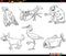 Cartoon wild animals characters set coloring book page