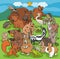 Cartoon wild animals comic characters group