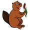 Cartoon wild animals for kids. Little cute beaver holds a reed.