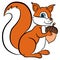 Cartoon wild animals for kids. Little cute squirrel holds acorn