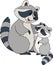 Cartoon wild animals. Mother raccoon stands with her little cute baby and smiles