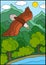 Cartoon wild birds for kids: Eagle. Cute eagle flies and smiles.