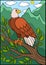 Cartoon wild birds for kids: Eagle. Cute eagle sits smiles.