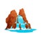 Cartoon Wild West waterfall and water cascade