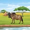 Cartoon wildebeest in the Savannah